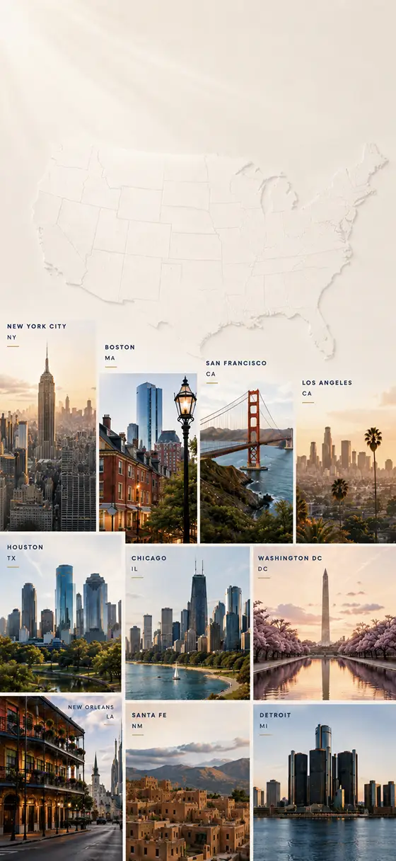Ten American cities skyline montage